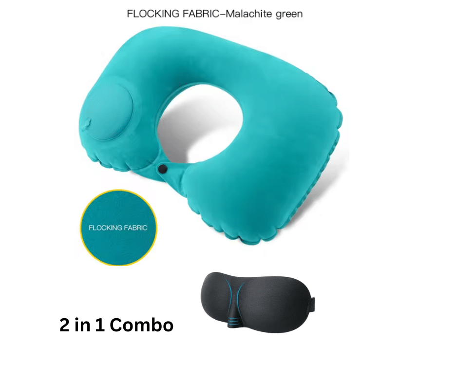 Travel Air Pillow & 3D Sleep Mask Combo-Green