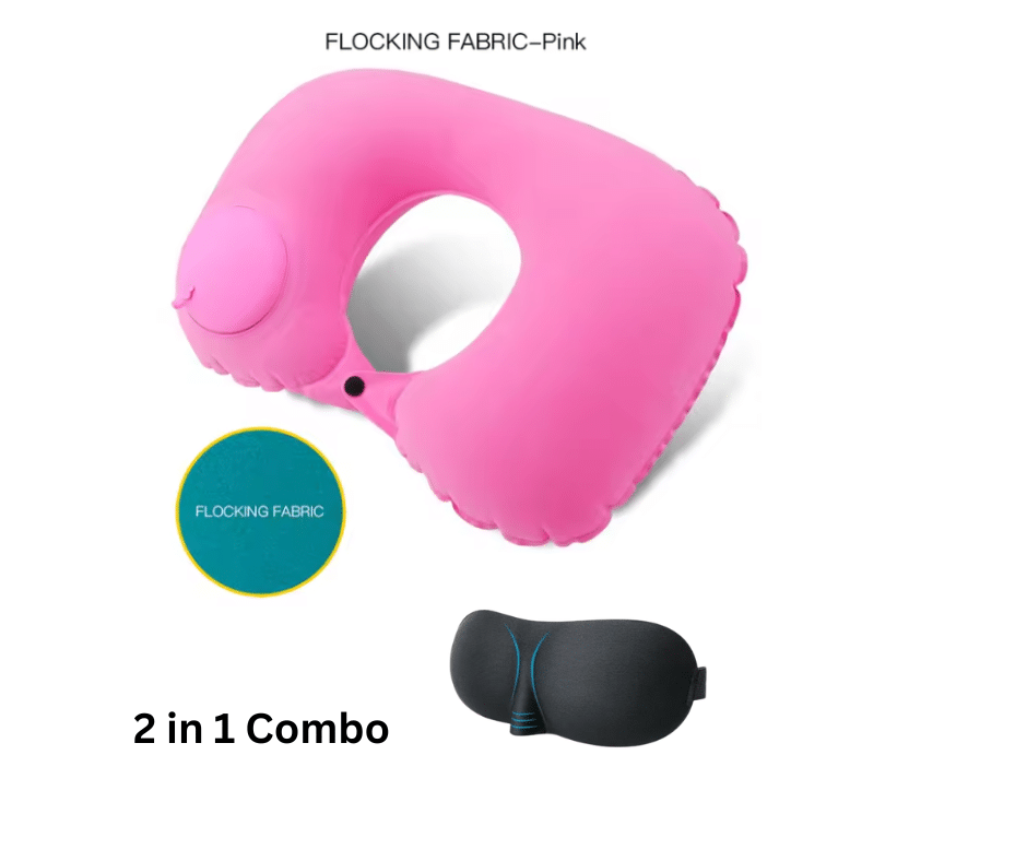 Travel Air Pillow & 3D Sleep Mask Combo-Pink