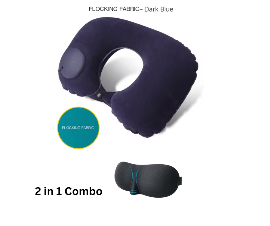 Travel Air Pillow & 3D Sleep Mask Combo-Dark Blue