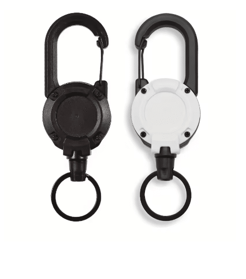 2pcs Retractable Keychain with Carabiner–Heavy Duty Steel Wire Rope Pull Reel for Outdoor, Work, Tools & ID Cards