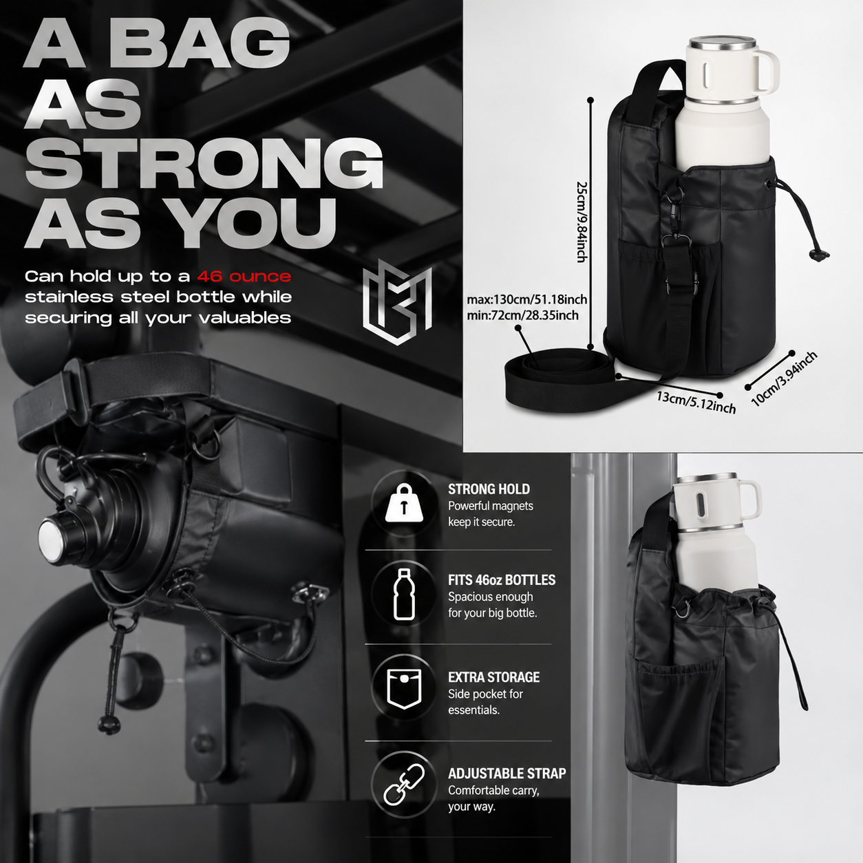 Magnetic Water Bottle Bag – Large Capacity Cup Holder for Outdoor, Gym & Camping
