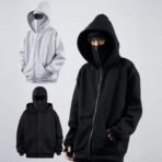 High Quality Face Cover Hoodie Zip up Street Heavyweight Blank Casual Men's Hoodie With Face Covering-Ninja Hoodie - Image 3