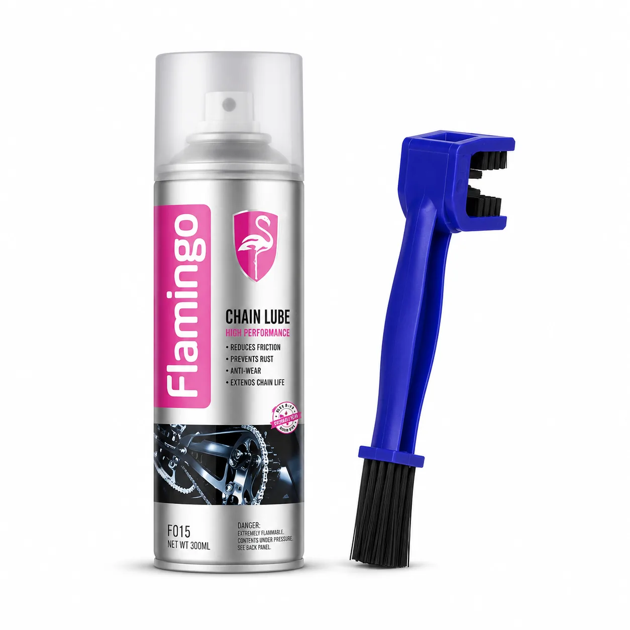 Flemingo Chain Lub 220 ml and Chain Clean Brush for Motorbike combo pack 2 - Easy to Use And Maintain - Reliable and Durable