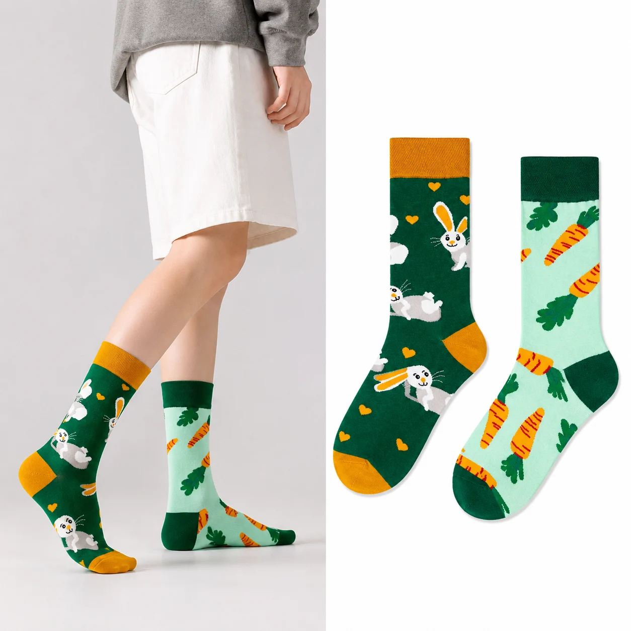 Carrot Rabbit Mandarin Duck Socks –1 Pair-DRB1006