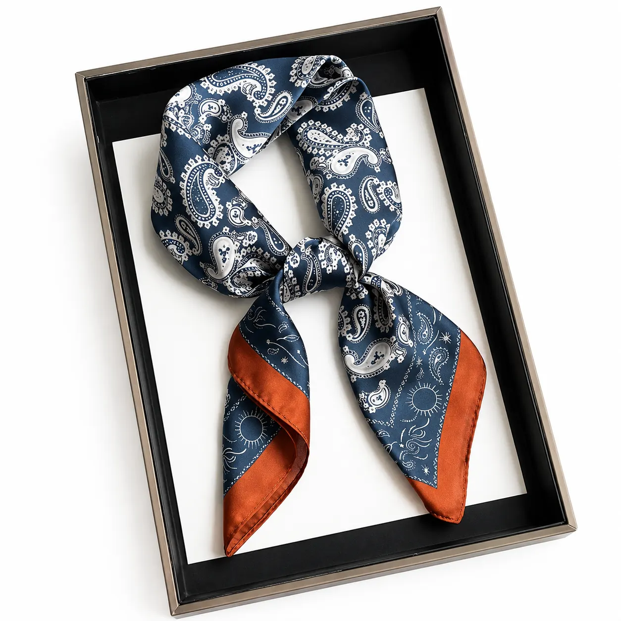 Fashionable Small Square Silk Scarf  for Men of Women-Navy Blue-DRB7043