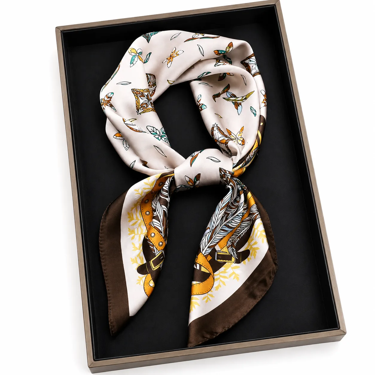 Fashionable Small Square Silk Scarf  for Men of Women-Leaf clover-DRB7006