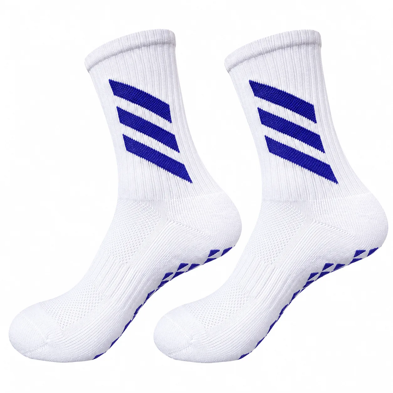 1 Pair Non Slip Breathable Football Socks Half Muja-white blue stripe