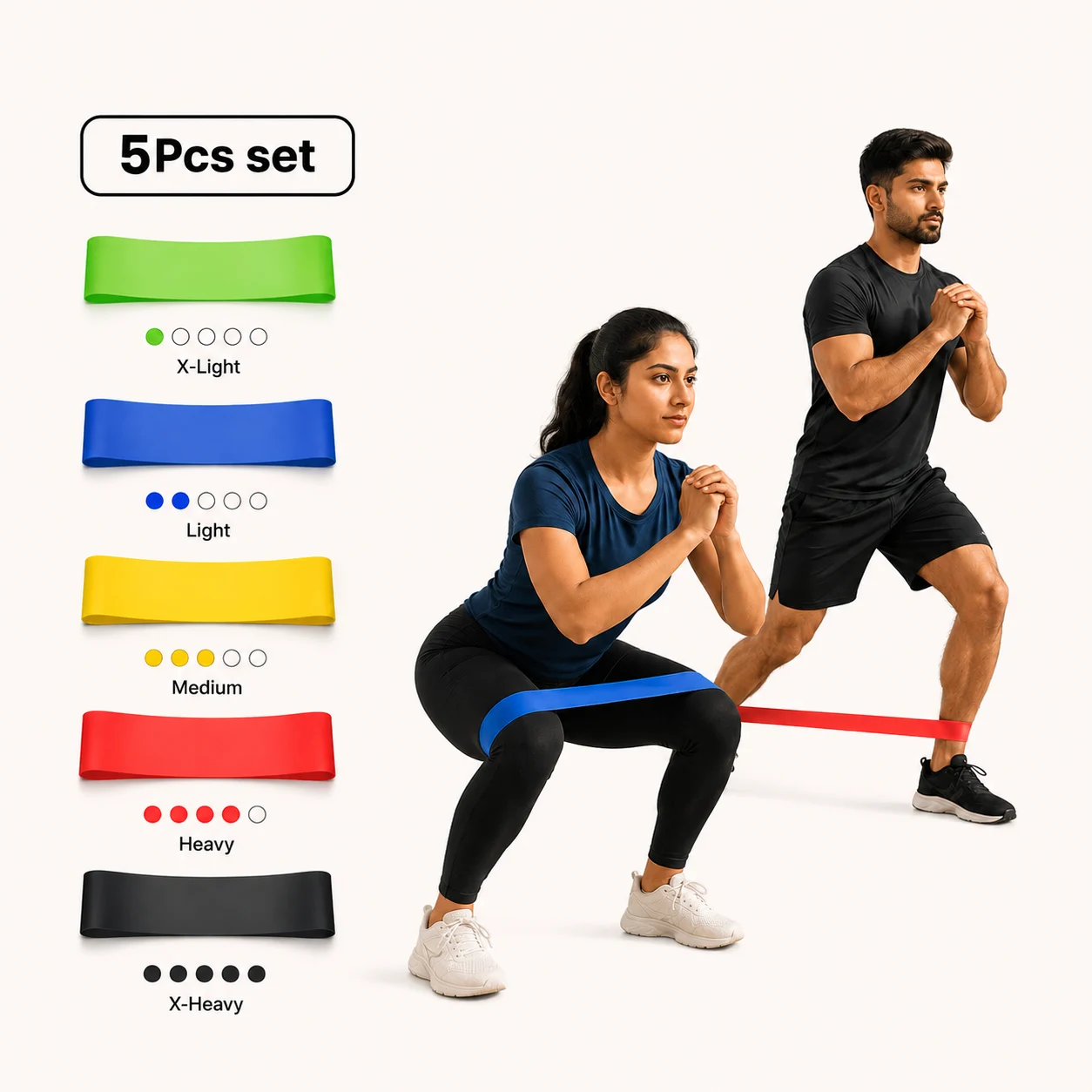Resistance Exercise Bands Set (5–30LBS) – 5Pcs