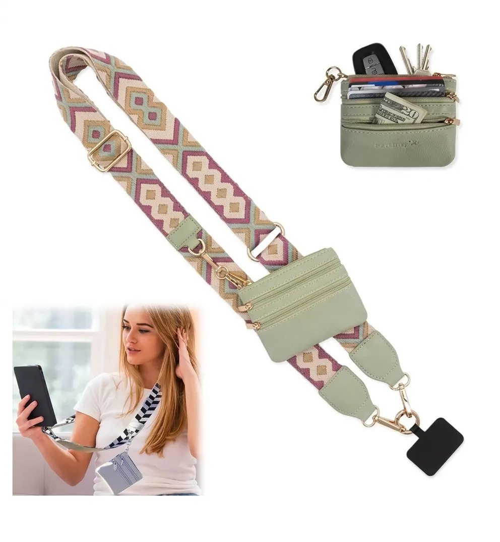 Premium Crossbody Phone Strap with Zipper Pouch