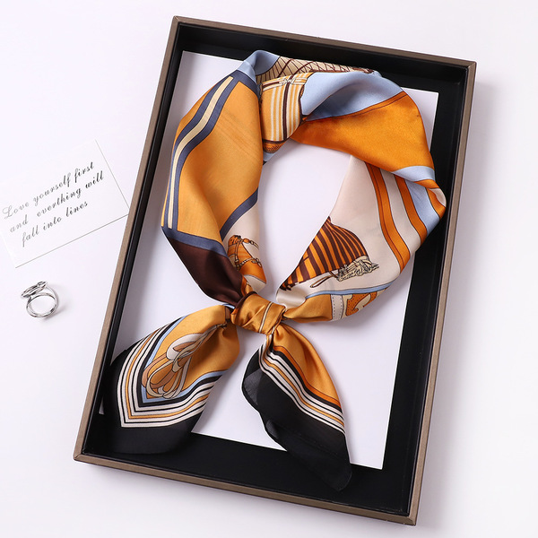 Fashionable Small Square Silk Scarf  for Men of Women-black edge-DRB7135