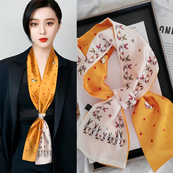 Silk Long Scarf – ivory floral-Color-17