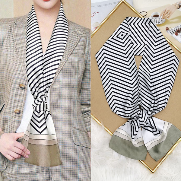 Silk Long Scarf-silver chevron-Color-22